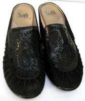   Black Suede & Leather Mules Slides Clogs Shoes Sz Size 8 Medium  