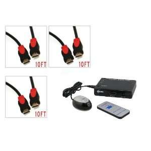  3 Port HDMI Switch w/ Remote Control + 3 x HDMI 10 FT / 3 