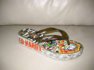 NEW DON ED HARDY WOMENS LADIES ARMY FLIP FLOP SHOE THONG SANDAL SIZE 