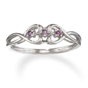 February Birthstone Jewelry   Amethyst Double Heart Promise Ring in 