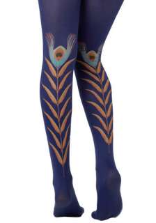  Peacock Feather Tights by Look From London   Blue, Orange, Yellow 