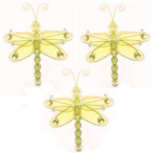  3 Yellow Mini (X Small) Wire Bead Dragonfly Dragonflies 