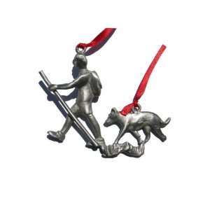  Pewter Hiker with Dog Christmas Ornament Sports 