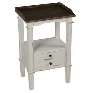 Cooper Classics Side Table with Drawers in Distressed White and Brown 