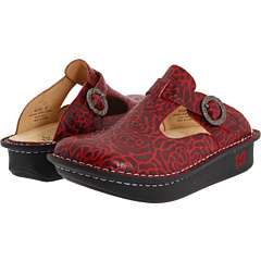 ALEGRIA Womens Classic Clogs Red Embossed Rose Leather ALG 534  