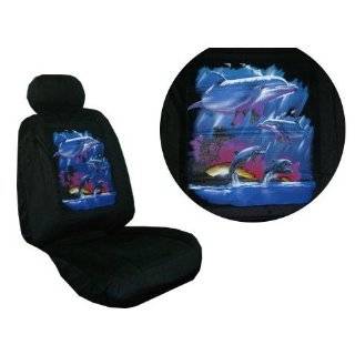 Car Truck SUV Dolphin print Seat Covers 2 Black Universal Low Back 