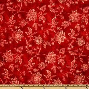  110 Wide Essential Jacobean Floral Vine Burnt Red Fabric 