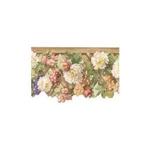  Flowers and Fruit on Lattice Green Wallpaper Border in Mulberry 