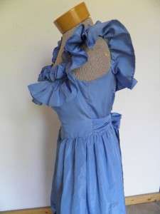 VTG 80s BLUE Southern Bell Ruffled Victorian Princess Prom Dress S 