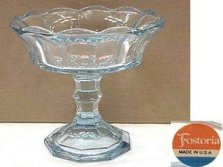 Fostoria Blue Glass Footed Compote VIRGINIA Pattern  