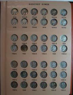 COMPLETE MERCURY 10 CENT SET WITH 1916 D IN ORIGINAL VG  
