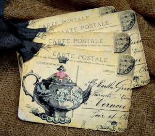 Hang Tags VINTAGE FRENCH PARIS TEAPOT POSTCARDS Gift Tags  