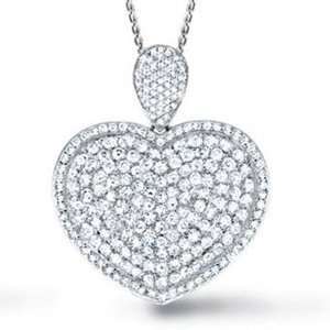   Diamond 14k White Gold Pave Heart Pendant/Necklace w/ Chain Jewelry