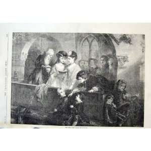  Family Pew By Hughes Antique Print 1870 Church Scene