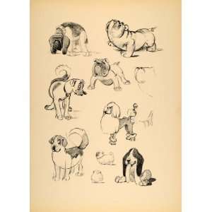 1948 Disney Cartoon Dogs Bulldog Poodle Beagle Print   Original Print 