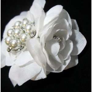  NEW Set of Two White Bridal Hair Flower Clips with Pearls 