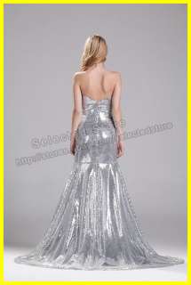   Sweetheart Floor Length Sequins Silver Long Prom Evening Dresses