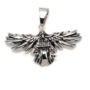  Stainless Steel Biker Pendant of Flying Eagle with Live To 