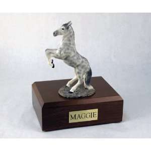  Horse Urn Gray Dapple Rearing Figurine   Walnut Wood 