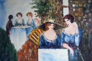 Tarkay Style Portrait Oil Painting Cafe Ladies in Salon  