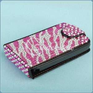Pink Zebra Leather Bling Flip Case Cover for Nokia C3  