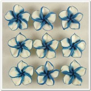   Color Polymer Clay Fimo White Petals Plumeria Flower Beads 20mm  