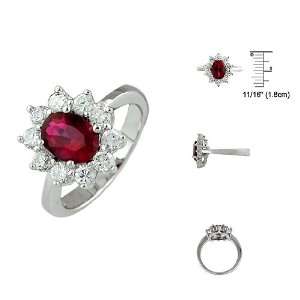   Sterling Silver Oval Cut Red CZ Pave Ring Size 6.5 Jewelry