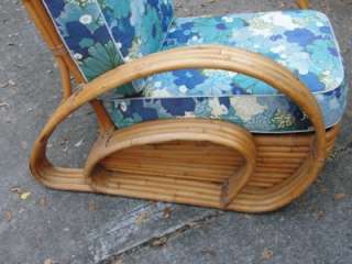 Mid Century Frankl Style Rattan Chair & Ottoman Hawaiian Tiki  