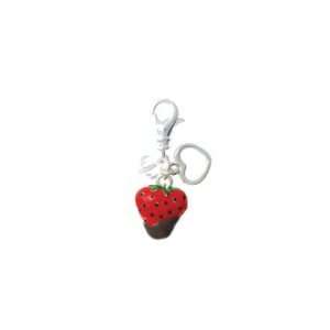  Silver Plated Chocolate Strawberry Heart Clip with Clear 