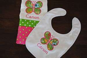 Personalized Monogrammed Baby Bibs and Burp Cloth Set  