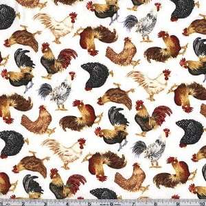  45 Wide Roosters White Fabric By The Yard Arts, Crafts 