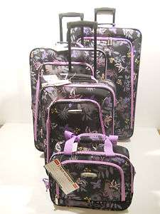 Rockland 4pc Garden Travel Luggage Set Expandable Upright Wheeled 