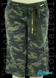   Military Green Camo Camoflauge Ladies Capri Cropped Short PANT S M L