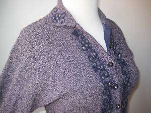 vintage 1940s deco batwing sweater navy &pink boucle 34  