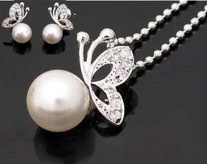4061 New Fashion Jewelry Butterfly Pearl Earring Necklace Set  