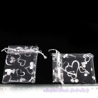 50x Rectangle Silvery Heart White Organza Gift Bag 7x9cm Wedding Favor 