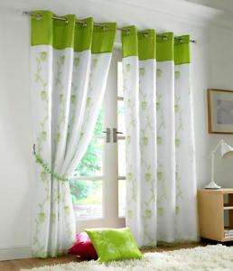 LIME GREEN WHITE FULLY LINED CURTAINS 56 X 54  