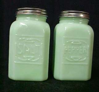  Jadite Milk Green Hoosier Stove Top Salt Pepper Shakers New  