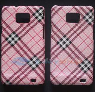 Pink Elegant Plaid Hard Case Skin Cover For Samsung Galaxy S2 II i9100 