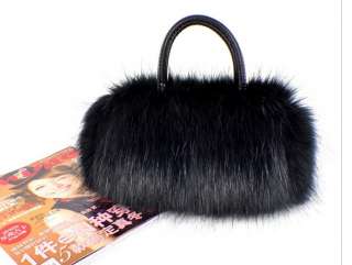 Womens Girls Cute Faux Rabbit Fur Handbag Tote Bag Satchel Shoulder 