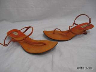 Barneys Co Op Orange Suede Thong Heel Sandals 37  