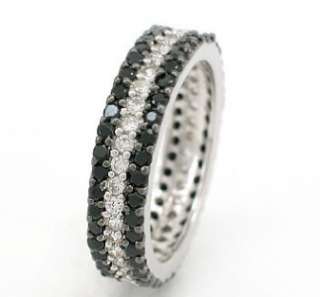 BLACK/WHITE CZ STERLING SILVER 3ROW ETERNITY BAND RING  