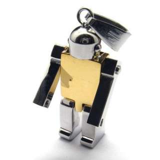 Mens Golden Tone Stainless Steel Robot Pendant Necklace  
