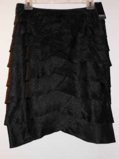 NWT Adrianna Papell Hammered Satin Black Tiered Cocktail Evening Skirt 
