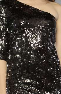 Blaque Label The One Shoulder Sequin Mini Dress in Black and Silver 