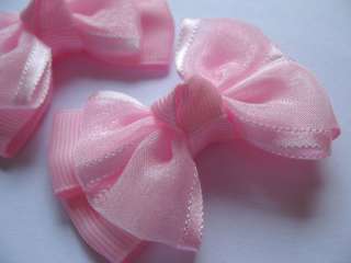20 Grosgrain Organza Ribbon Bow Hair Pink R073  