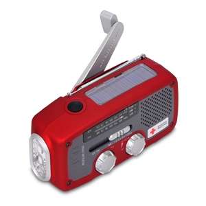   Hand Crank, USB, AUX, American Red Cross, Red 