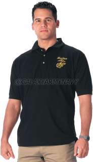 USMC Black Embroidered Marine Corps Logo Military Polo Shirt  