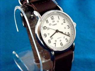 VINTAGE TIMEX MILITARY 60S STYLE WHTE FACED 24 HR WATCH WITH LEATHER 