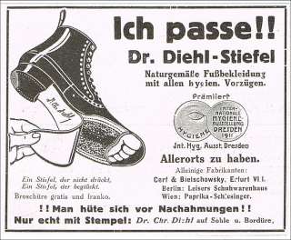 Dr. Diehl Stiefel Fußbekleidung 1912 Schuhe Hygiene Reklame Werbung 